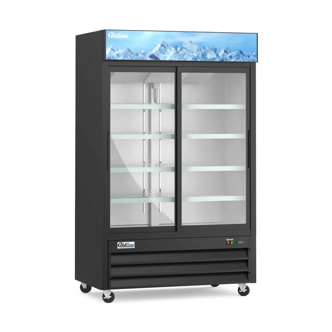 Coldline G53S-B - 53" 2‑Section Glass Door Refrigerator, 45 cu ft, Black, R290, Temp Control