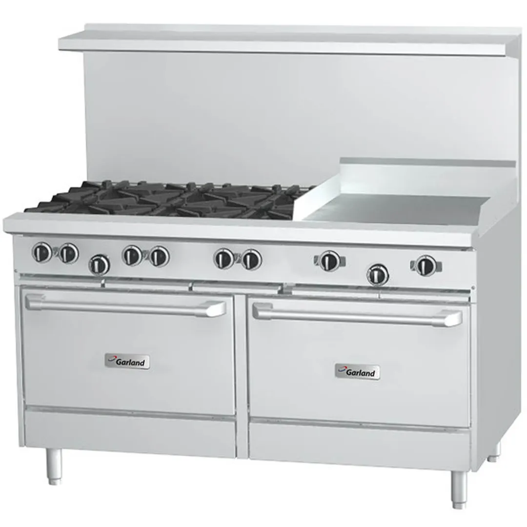 Garland US Range G60-6G24RR 60" Gas Restaurant Range w/ (6) Open Burners, 24" Griddle, (2) Standard Ovens, 310.000 BTU