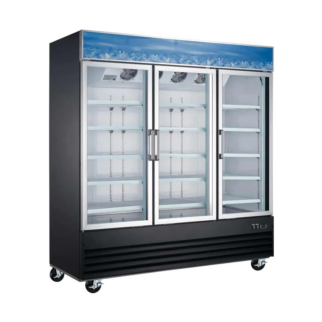 Coldline G80-B 78" 3‑Section Merchandiser Refrigerator, 70 cu ft, Black Exterior, R290, Temp Control