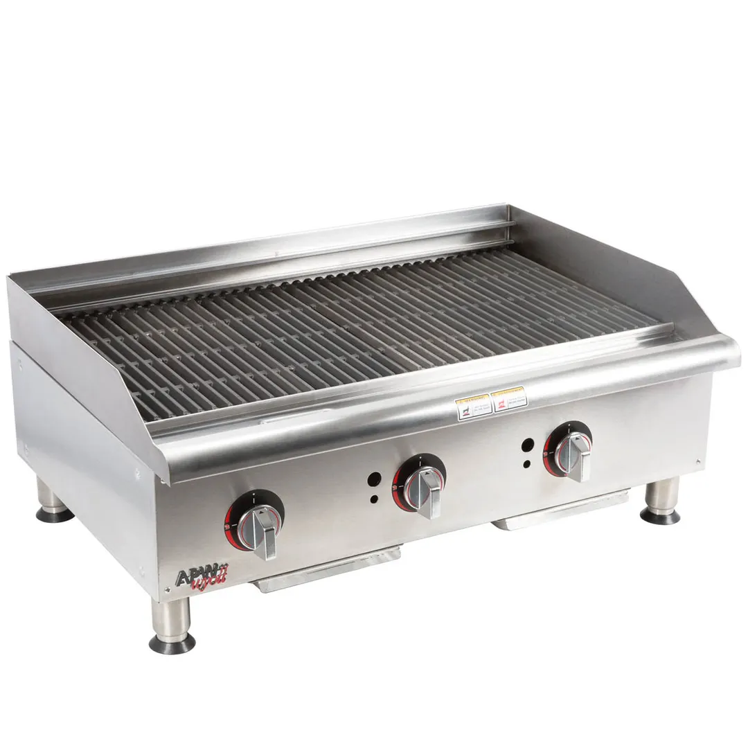 APW Wyott GCB-36S 36" Countertop Gas Radiant Charbroiler w/ (3) Burners, 90.000 BTU