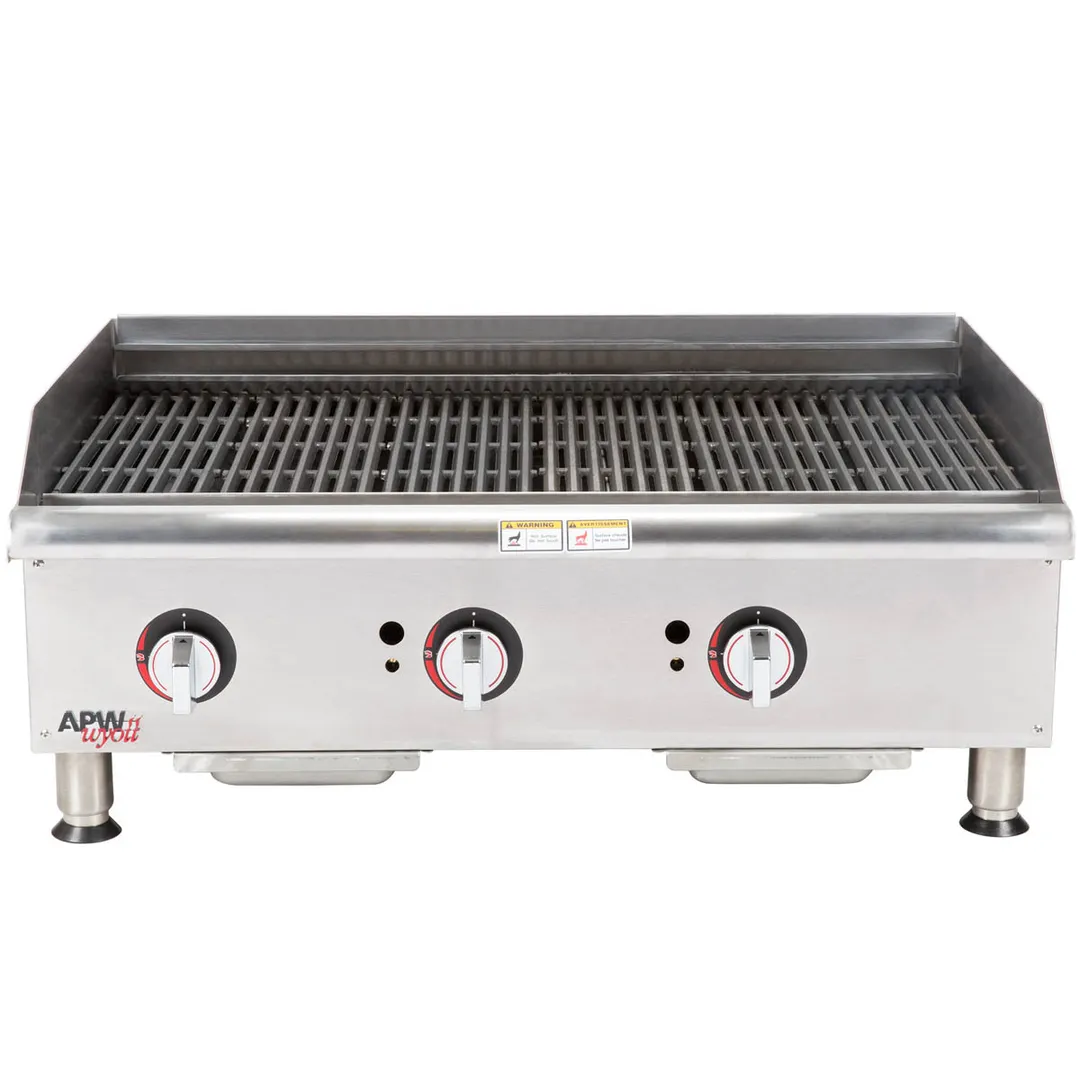 APW Wyott GCB-36S 36" Countertop Gas Radiant Charbroiler w/ (3) Burners, 90.000 BTU