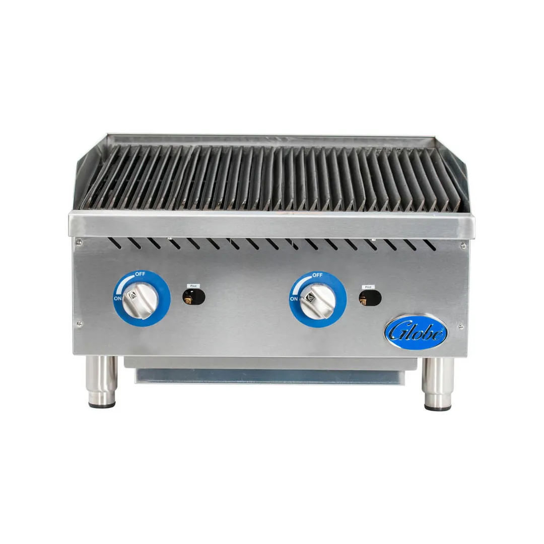 Globe GCB24G-RK 24" Countertop Gas Lava Rock Charbroiler w/ (2) Burners, 80.000 BTU