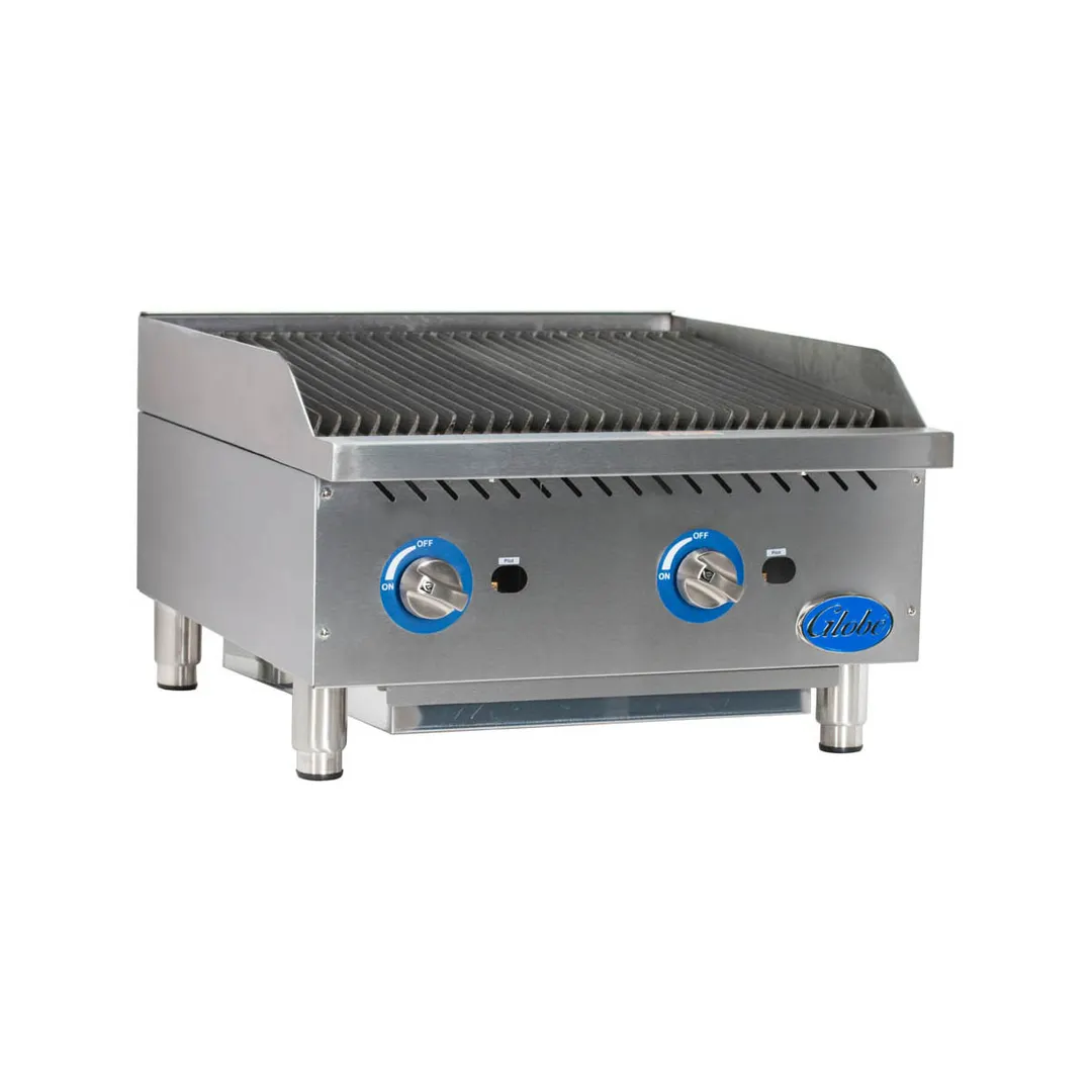 Globe GCB24G-SR 24" Countertop Gas Charbroiler w/ Stainless Steel Radiant, (2) Burners, 80.000 BTU