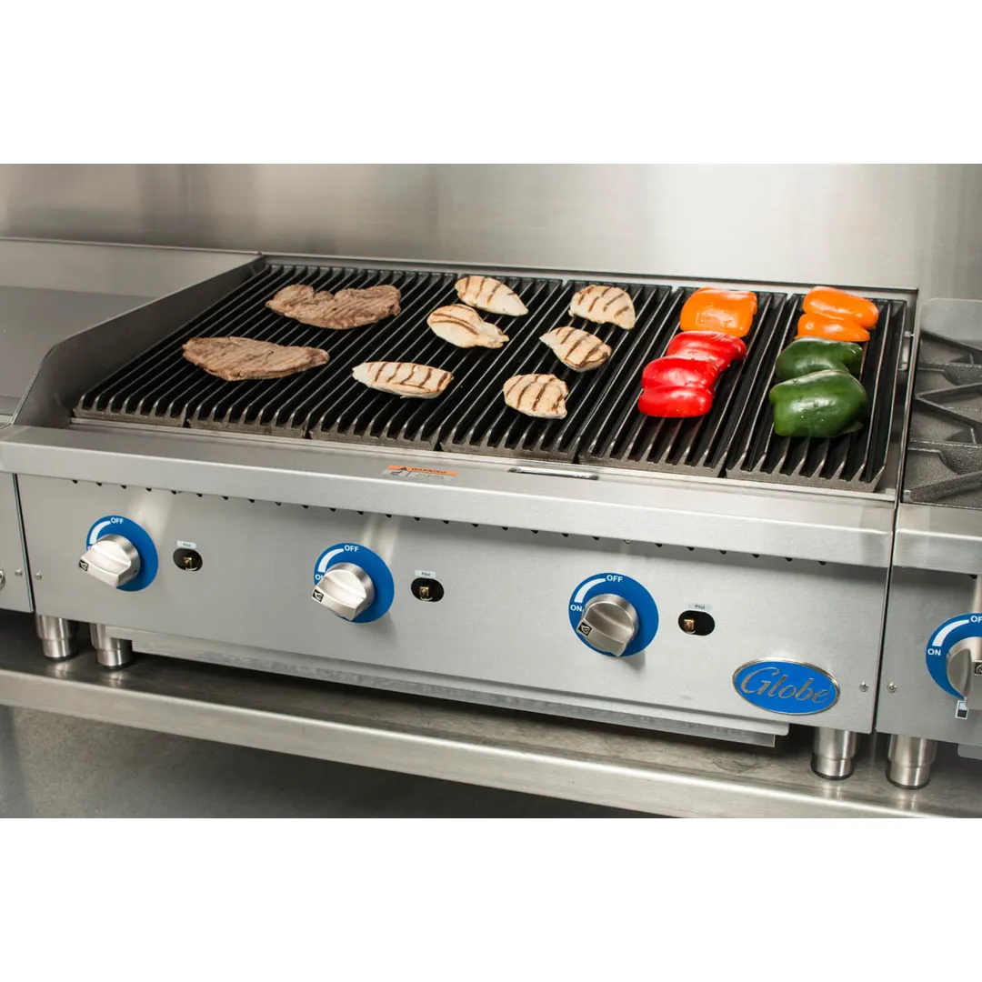 Globe GCB36G-CR 36" Countertop Gas Charbroiler w/ Cast Iron Radiant, (3) Burners, 120.000 BTU