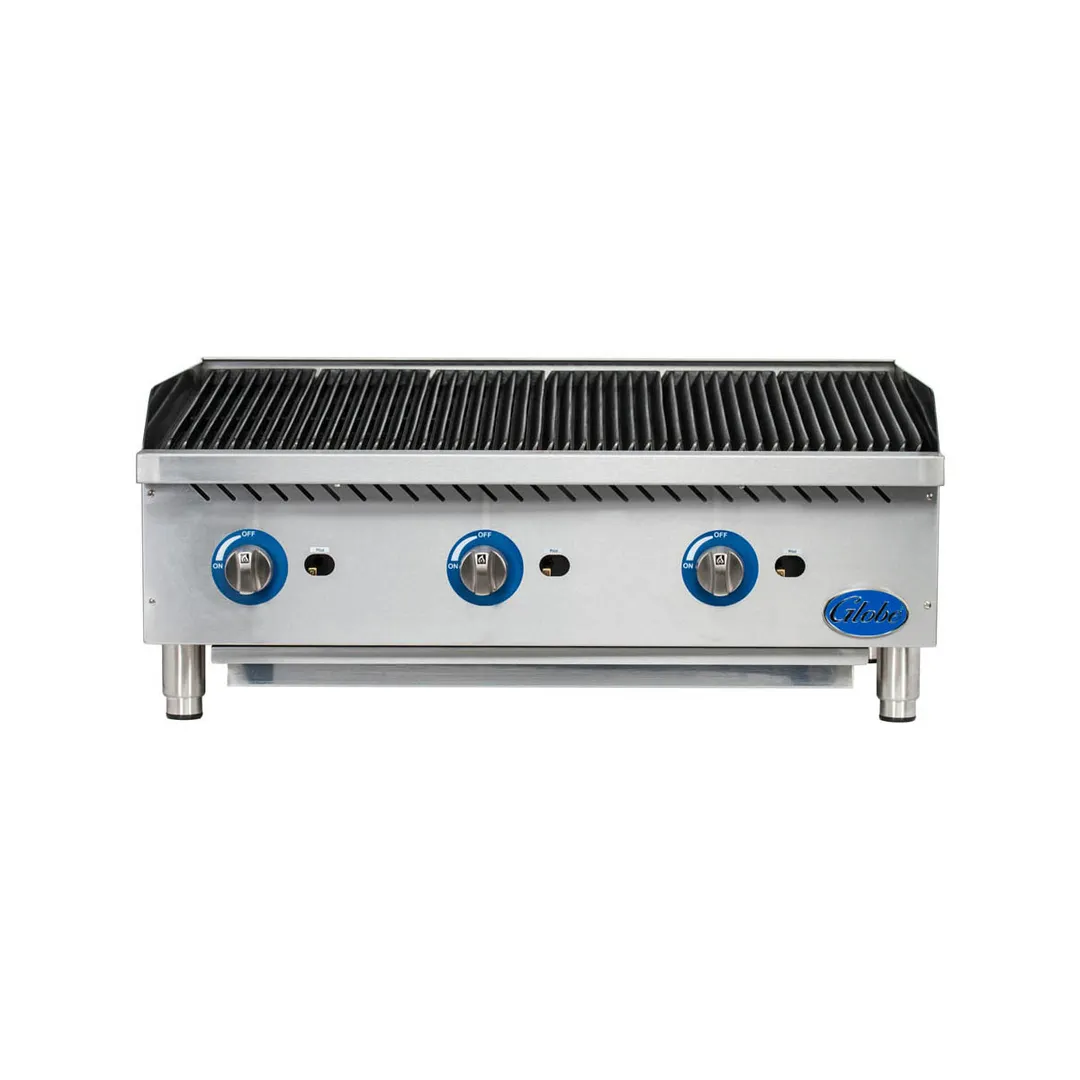 Globe GCB36G-SR 36" Countertop Gas Charbroiler w/ Stainless Steel Radiant, (3) Burners, 120.000 BTU