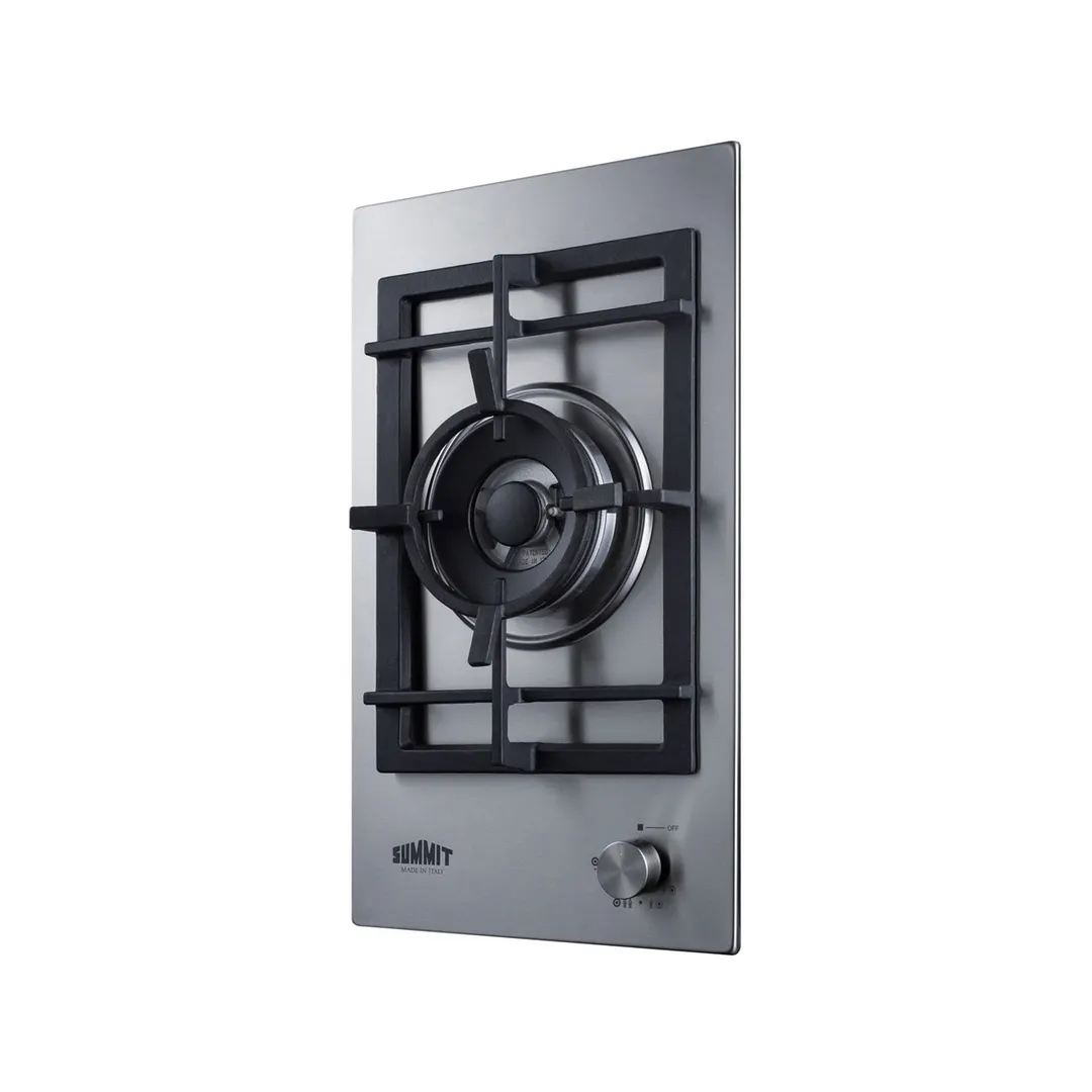 Summit GCJ1SS 12" Built-In Gas Cooktop/Hotplate with (1) Burner, Stainless Steel Surface, 15.000 BTU