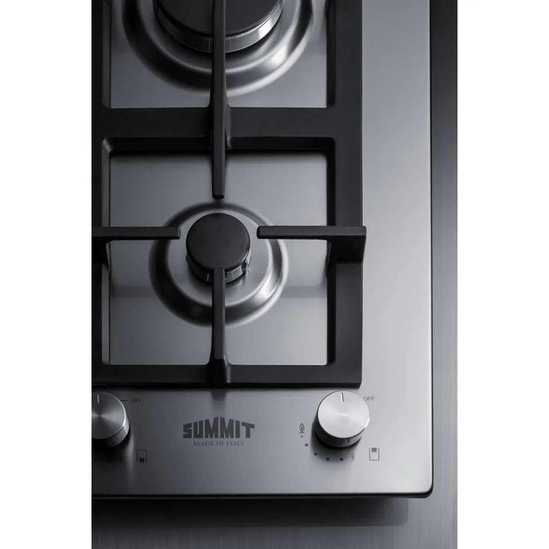 Summit GCJ2SS 12" Built-In Gas Cooktop/Hotplate with (2) Burners, Stainless Steel Surface, 13.400 BTU