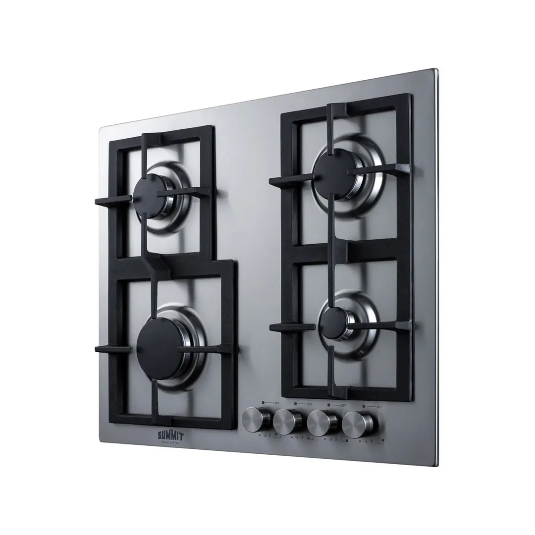 Summit GCJ4SS 24" Built-In Gas Cooktop/Hotplate with (4) Burners, Stainless Steel Surface, 25.400 BTU