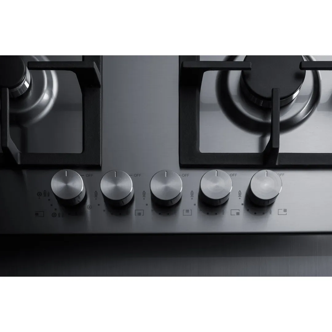 Summit GCJ536SS 34" Built-In Gas Cooktop/Hotplate with (5) Burners, Stainless Steel Surface, 40.700 BTU