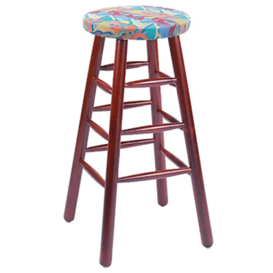 G & A 115PS Demi Backless Barstool, 30" H, Round Upholstered Padded Seat, European Beechwood Frame, Footrest