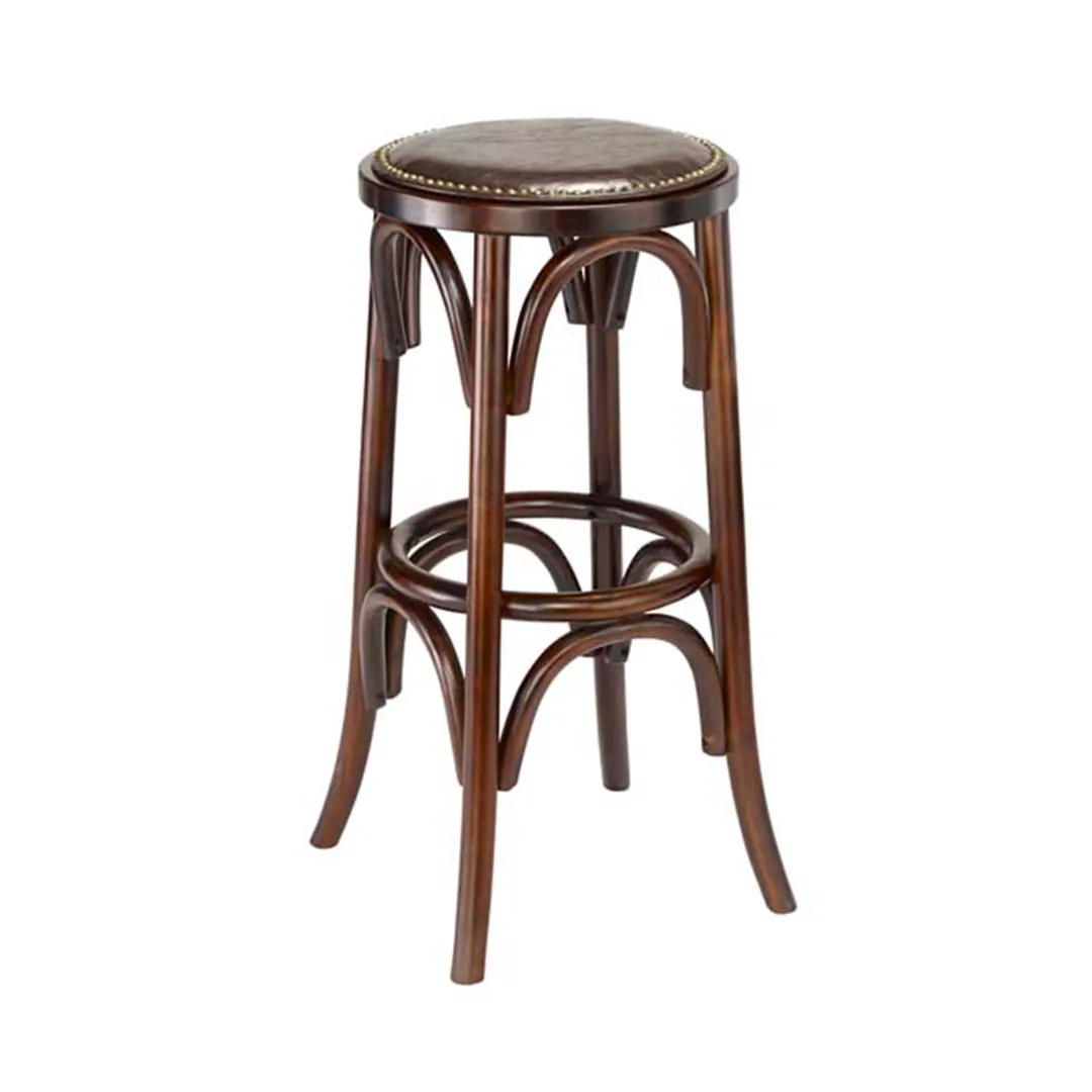 G & A 188PSNH Cross Back Barstool, 30"H, Backless, Upholstered Padded Seat with Nail Trim, Oak Bentwood Frame, Footrest