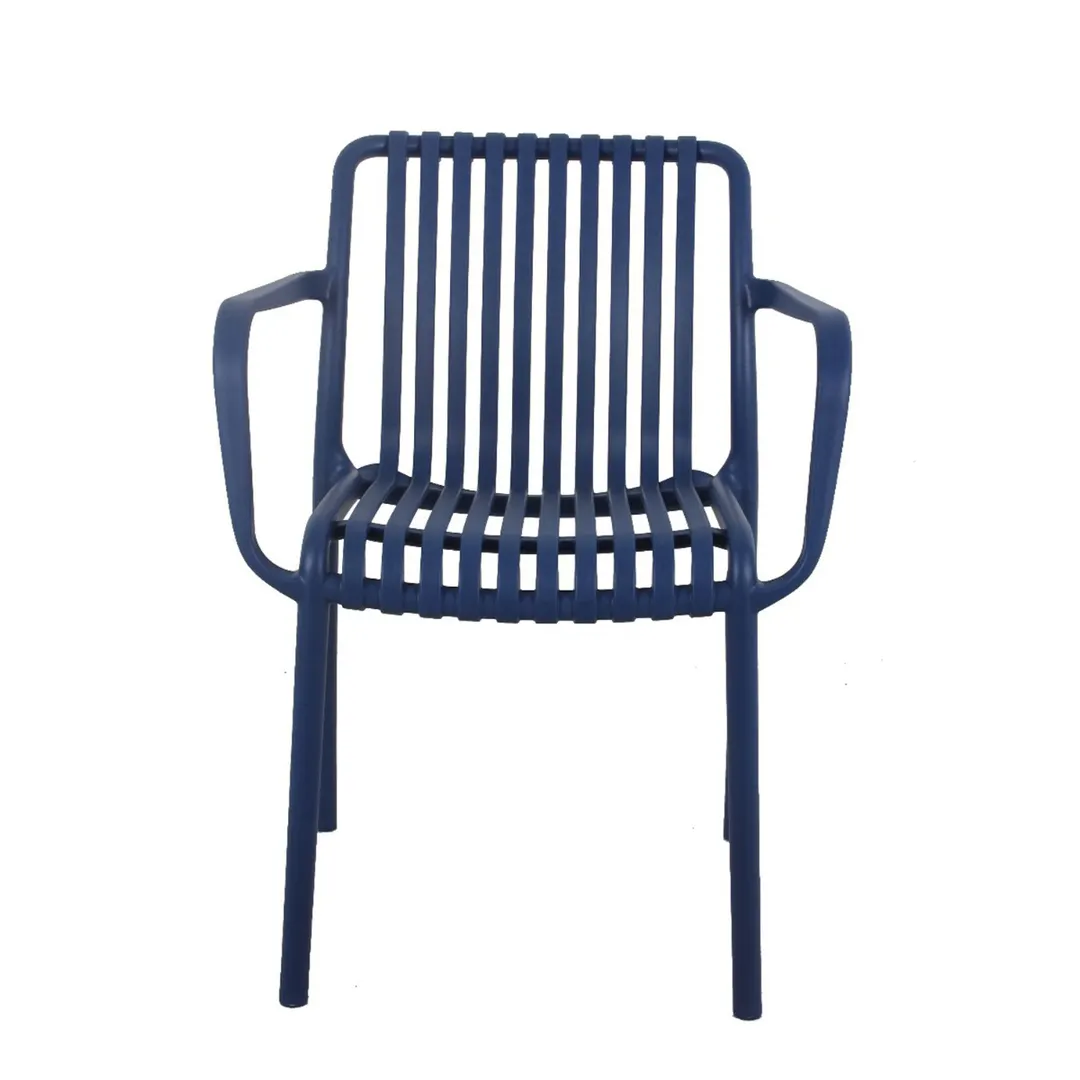 G & A 211AR Stackable Outdoor Arm Chair, Black Resin Frame, Woven Back & Seat