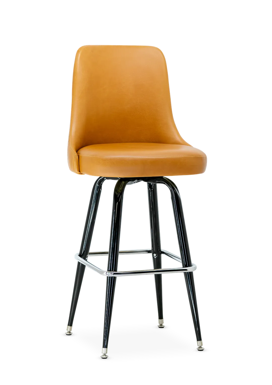 G & A 4X-CU Swivel Barstool – Vinyl Bucket Seat, Black, Chrome Footrest, 18‑Gauge Tubular Steel Frame