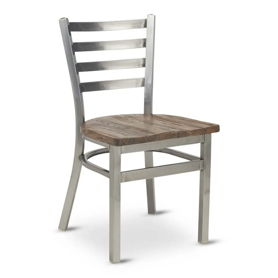 G & A 513-B RS Indoor Dante Side Chair with with Ladder Back and Wood Seat, Steel Frame with Black Finish 