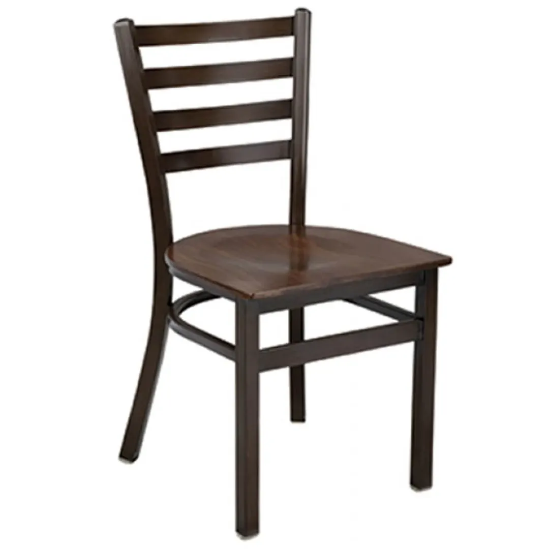 G & A 513-W SS Indoor Dante Side Chair with Ladder Back and Solid Wood Seat, Steel Frame with Walnut Finish