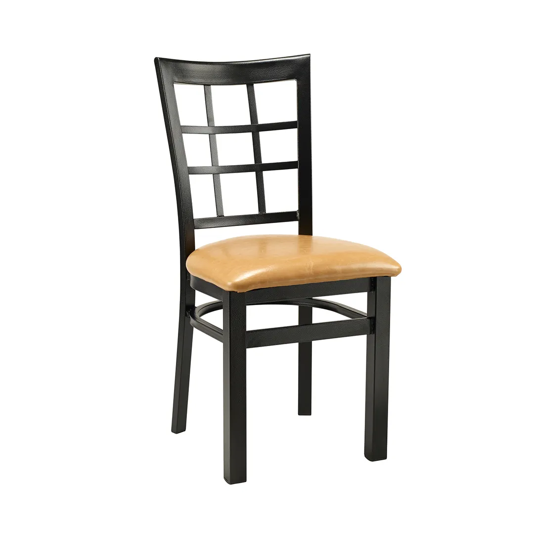 G & A 550-B SS Indoor Windsor Side Chair with Grid Back, Steel Frame with Black Finish, Wood Seat