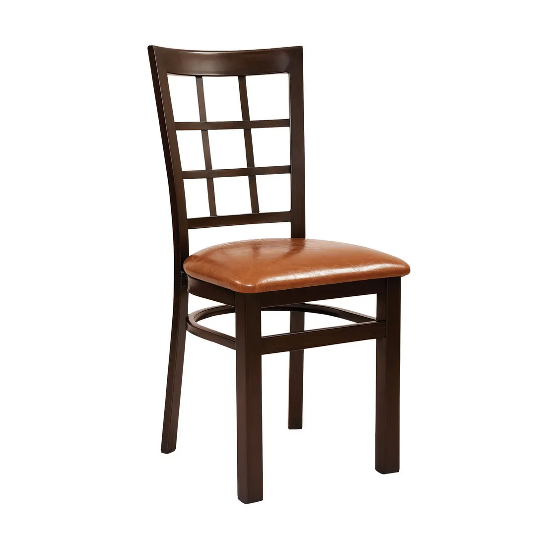 G & A 550-W VS Windsor Side Chair, Grid Back, Veneer Seat, Steel Frame, Walnut Finish