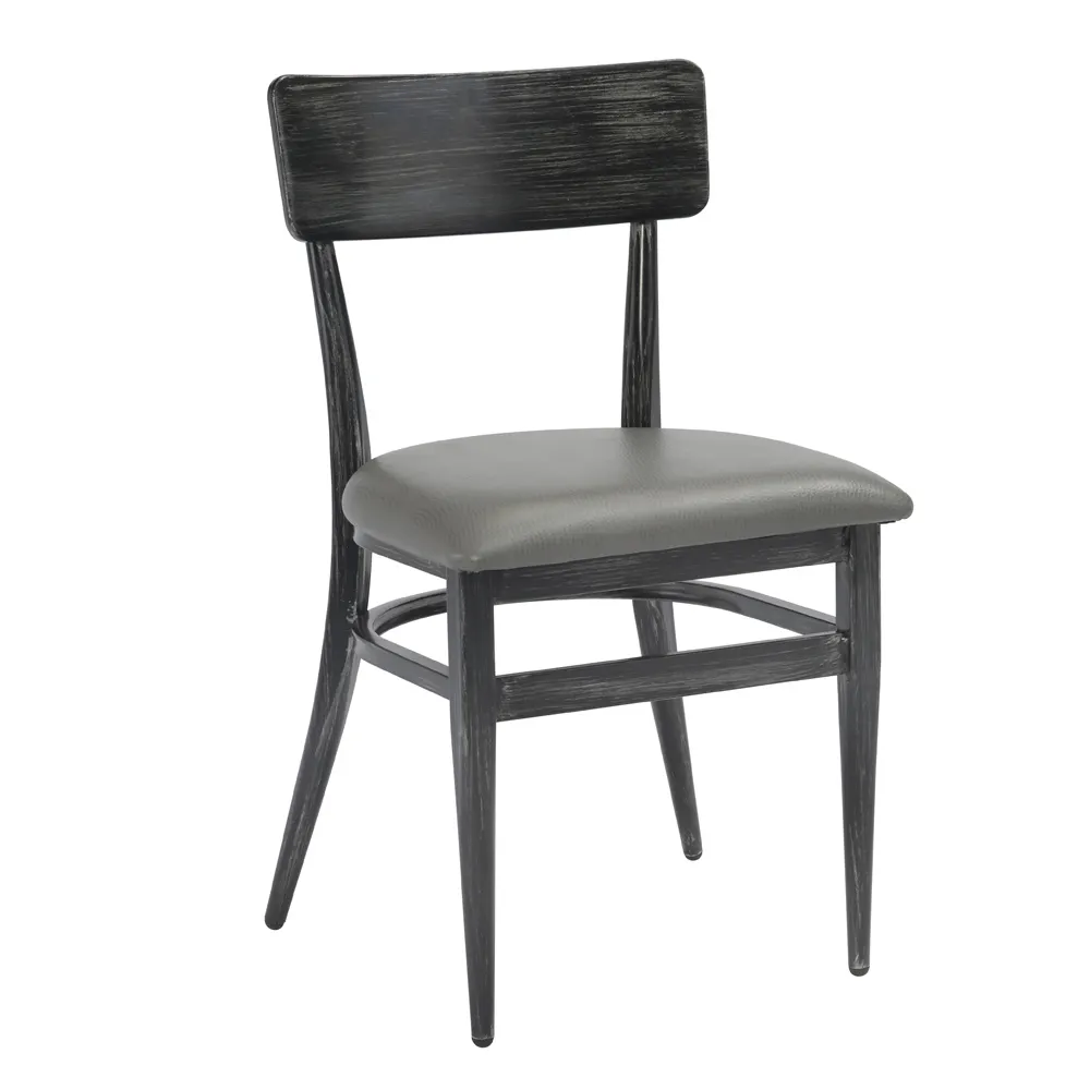 G & A 570 Indoor Side Chair with Upholstered Padded Seat and Steel Frame, Brushed Distressed Grey Finish
