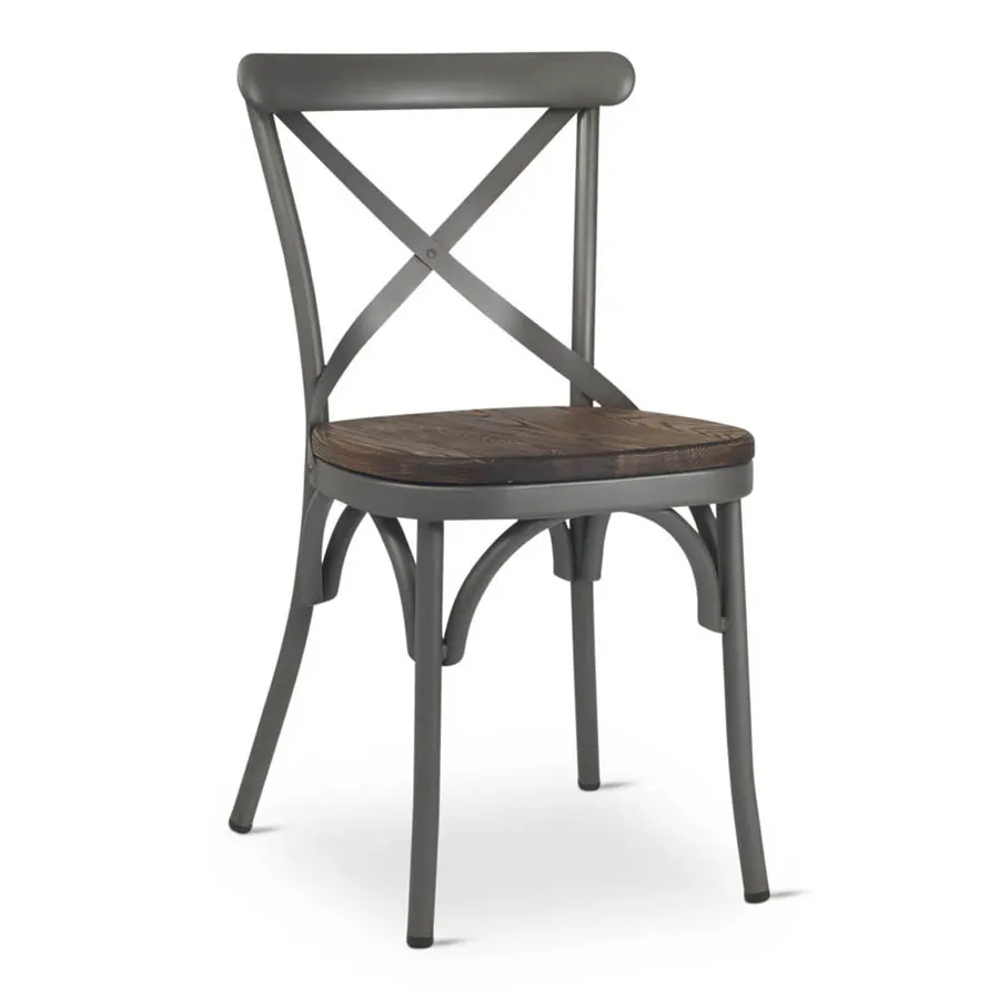 G & A 588WS Dumont Side Chair, Cross Back, Solid Ash Wood Seat, 18 Gauge Steel Frame, Black Finish