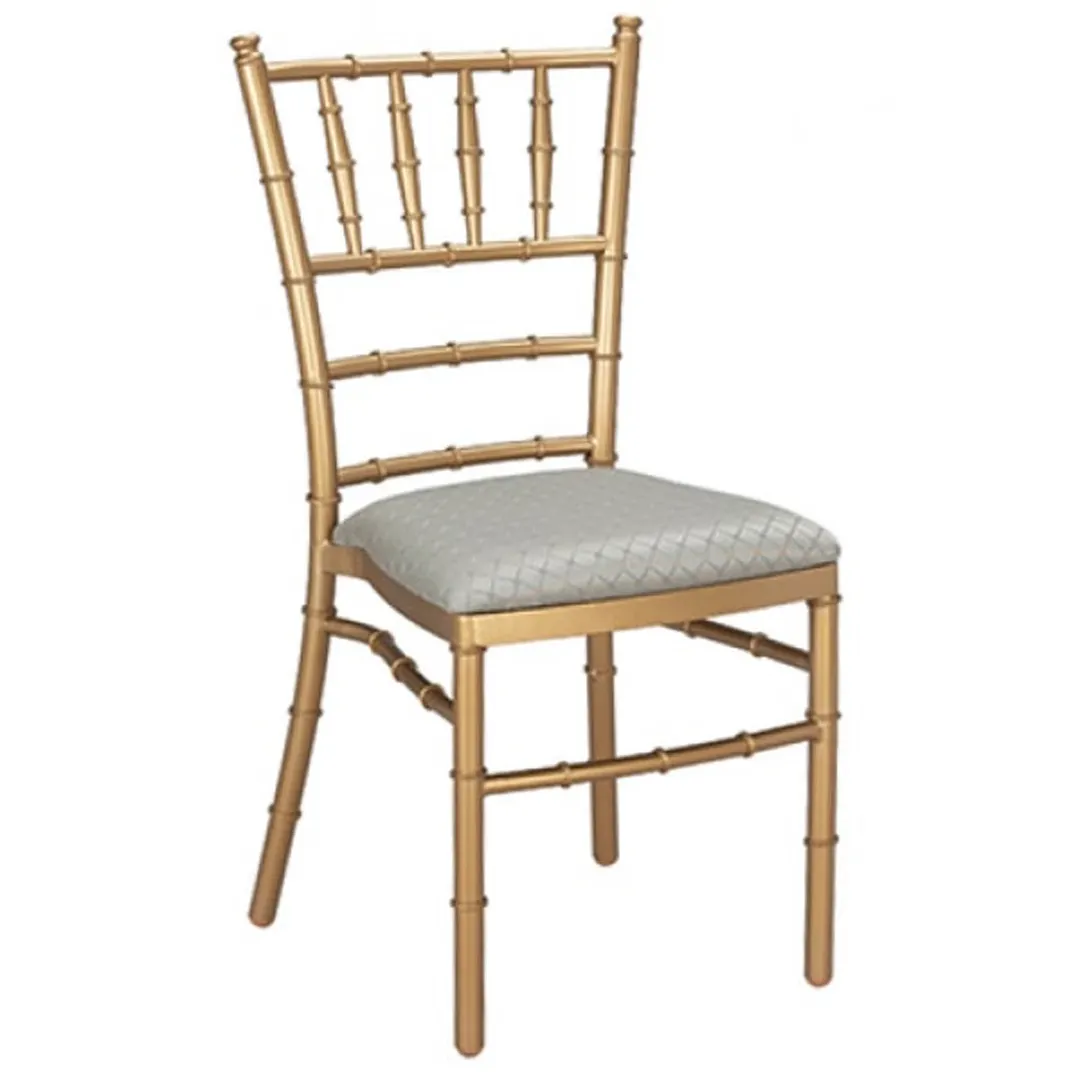 G & A 589 Chiavari Stackable Chair, Ladder Back, Padded Seat, 18 Gauge Steel Frame with Gold Finish