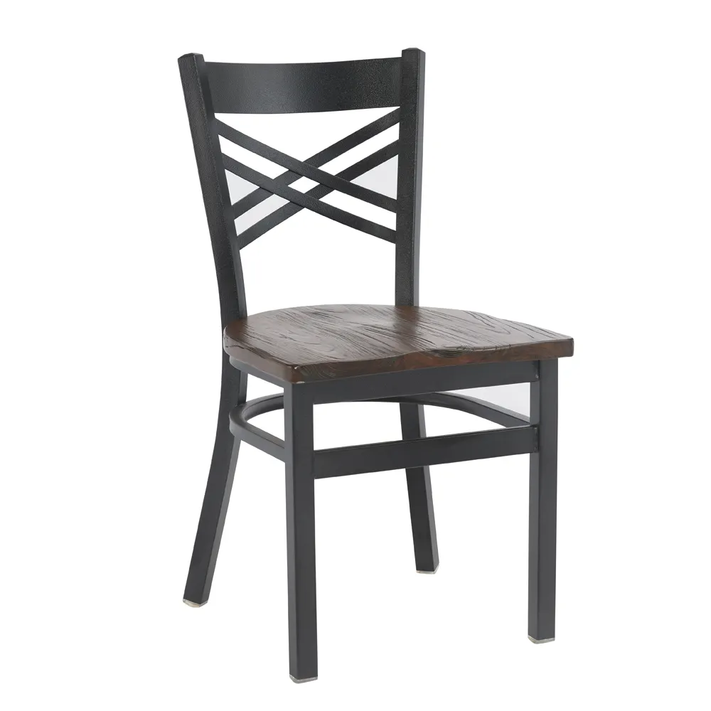 G & A 599-B RS Indoor Side Chair with Cross Back and Wood Seat, Steel Frame with Black Finish