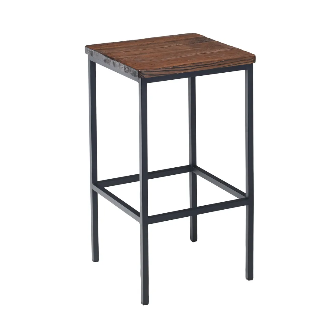 G & A 641-RS Toledo Backless Barstool, Reclaimed Solid Wood Seat, 18 Gauge Steel Frame, Powder Coated Black Finish