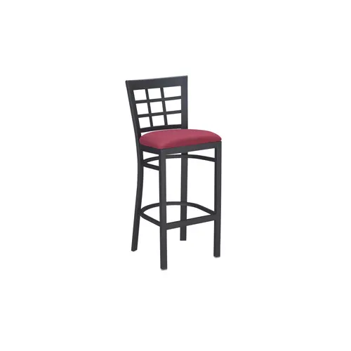 G & A 650-B SS Windsor Barstool with Grid Back, Solid Wood Saddle Seat, Black Finish, 18 Gauge Steel Frame