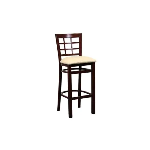 G & A 650-M VS Windsor Barstool, Grid Back, Veneer Seat, Mahogany Finish, 18 Gauge Steel Frame, Armless, Non-Marring Glides