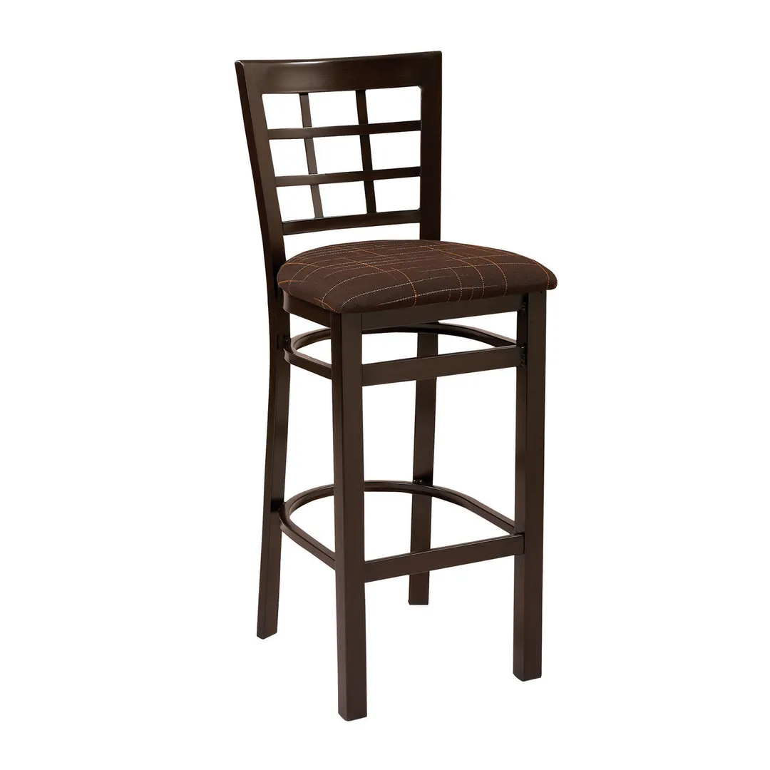 G & A 650-W VS Windsor Barstool, Grid Back, Veneer Seat, Walnut Finish, 18 Gauge Steel Frame