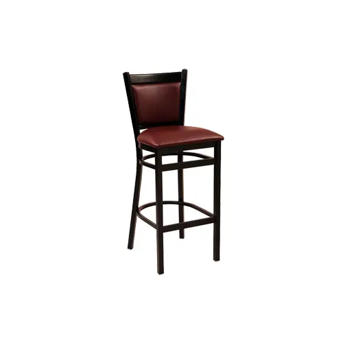 G & A 660 Geo Barstool, Upholstered Square Back, Padded Seat, Black Metal Frame, Vinyl