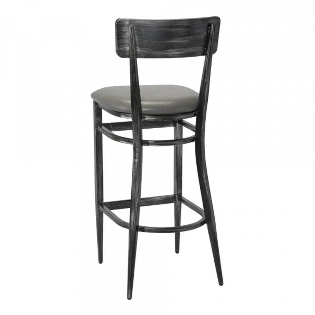 G & A 670 Brushed Distressed Gray Bar Stool, Upholstered Padded Seat, Steel Frame, Footrest, Non-Marring Glides