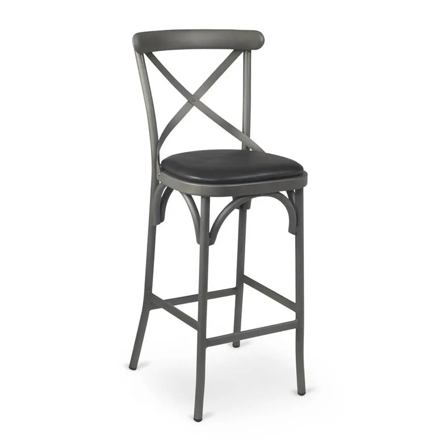 G & A 688PS Dumont Barstool, Cross Back, Padded Upholstered Seat, 18 Gauge Steel Frame, Armless, Welded Joint Assembly