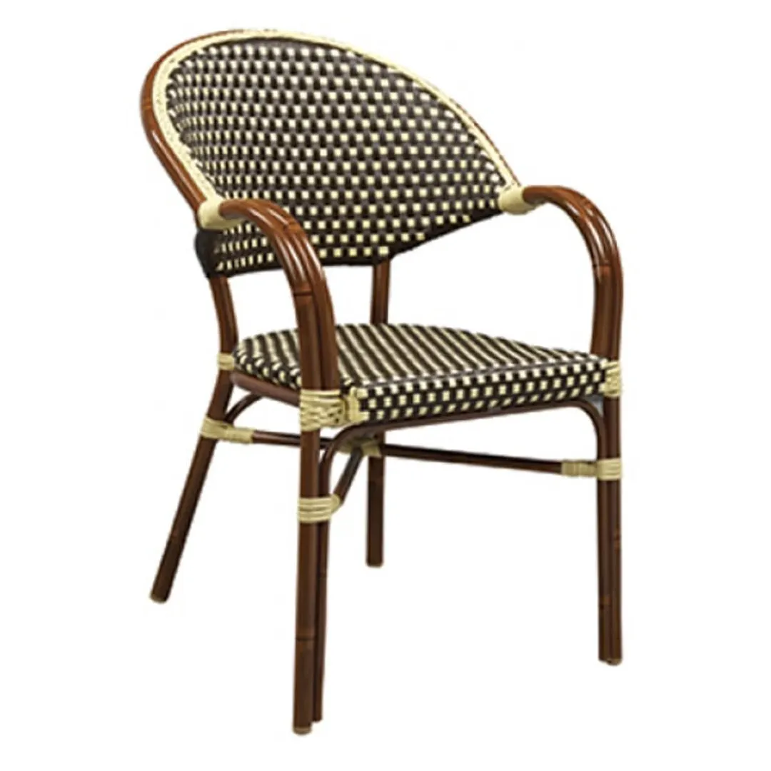 G & A 815AR Capri Arm Chair, Indoor/Outdoor, Stackable, Synthetic Wicker, Mahogany Finish