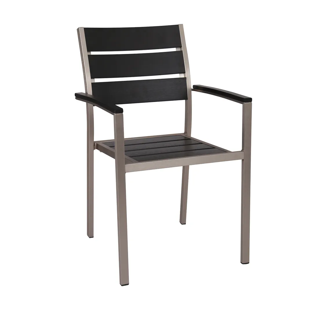 G & A 8216AR Sol Arm Chair, Indoor/Outdoor, Stackable, Synthetic Teak Ladder Back & Seat, Aluminum Frame
