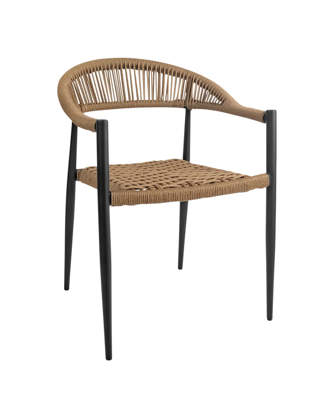 G & A 823 Sydney Side Chair, Indoor/Outdoor Stackable, Woven Synthetic Rope Back & Seat, Black Aluminum Frame, Footrest, Nylon Floor Glides