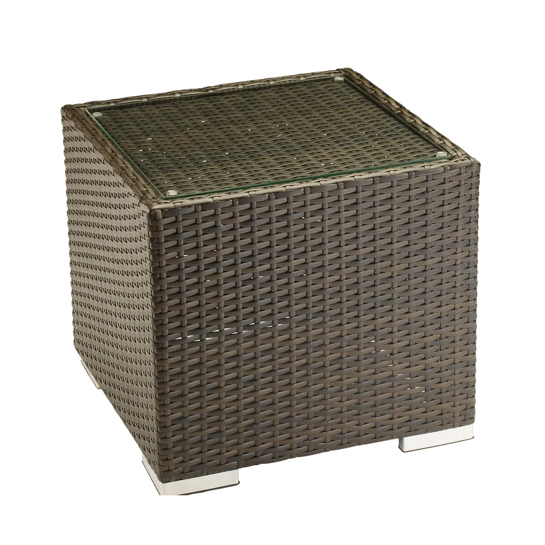 G & A 8302 Monterey End Table, Espresso Finish, Glass Top, Resin Wicker, Aluminum Frame