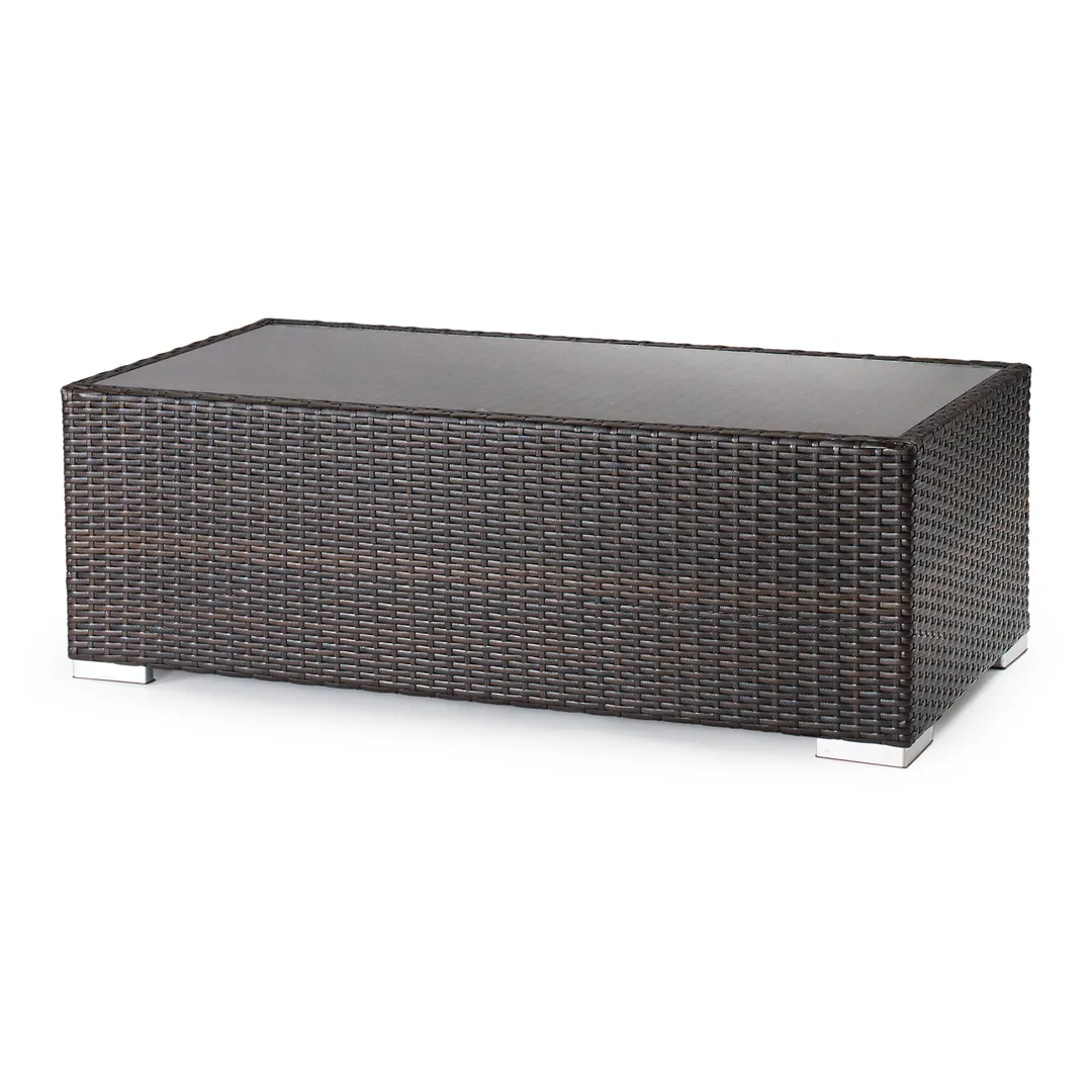 G & A 8303 Monterey Lounge Coffee Table, Espresso Finish, Glass Top, Resin Wicker, Aluminum Frame