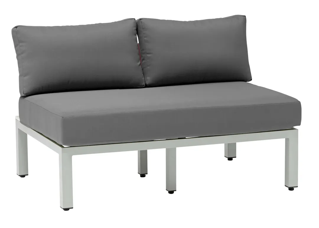 G & A 8402 Ravello Lounge Sofa Seat, Indoor/Outdoor, Grey Cushions, Synthetic White Wash Teak Finish, Grey Aluminum Frame, Nylon Floor Glides
