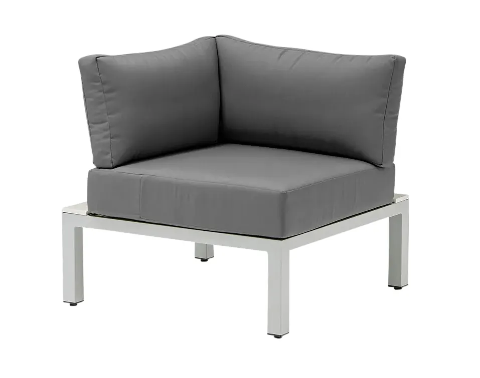 G & A 8403 Ravello Lounge Corner Seat, Indoor/Outdoor, Grey Cushions, Synthetic White Wash Teak Finish, Grey Aluminum Frame, Nylon Floor Glides