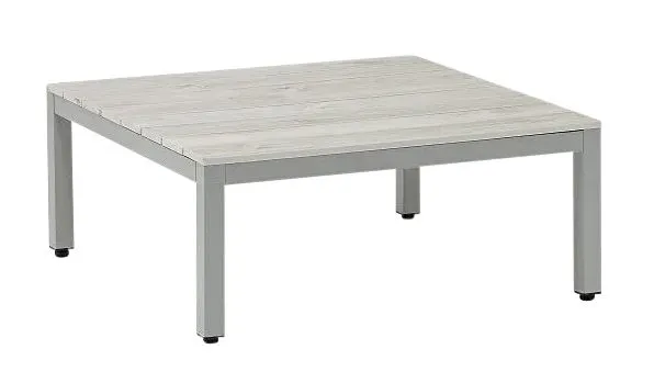 G & A 8405 Ravello Coffee Table, Indoor/Outdoor, Synthetic White Wash Teak Top, Grey Aluminum Frame, Nylon Floor Glides