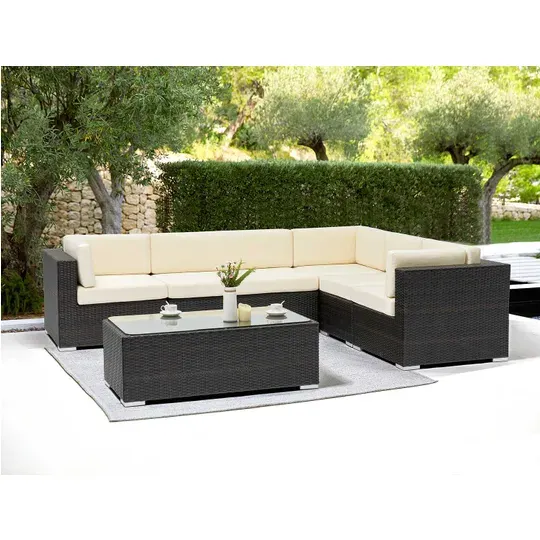 G & A 8500 Siena Outdoor Patio Lounge Furniture Set, Resin Wicker on Aluminum Frame, Ivory Cushions, Espresso Coffee Table