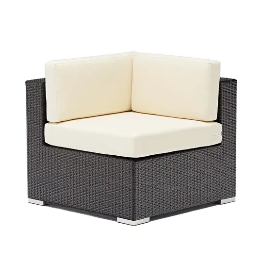 G & A 8503 Siena Lounge Corner Seat, Resin Wicker, Ivory Cushions, Espresso Finish, Aluminum Frame