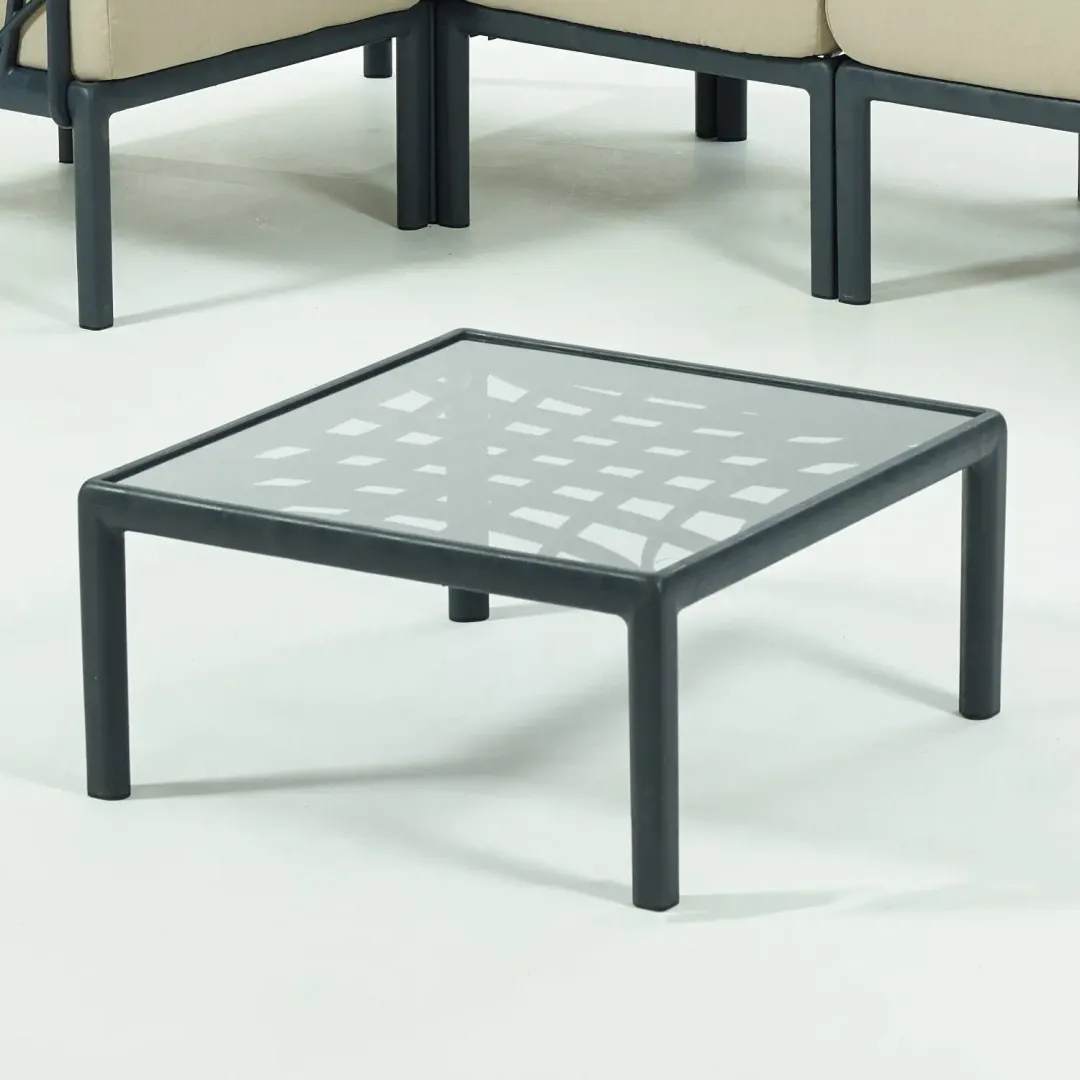 G & A 8604 Eden Lounge Coffee Table, Indoor/Outdoor, Glass Top, Resin, Nylon Floor Glides