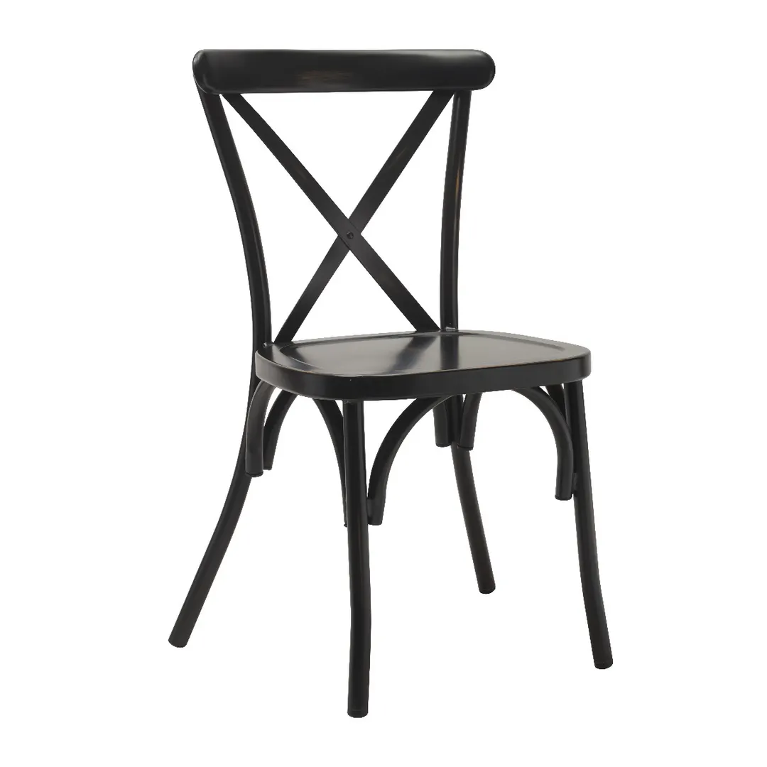 G & A 889ST-PS Colmar Side Chair, Indoor/Outdoor Use, Stacking, Cross Back, Aluminum Frame, Padded Seat, Gunmetal Powder Coat Finish