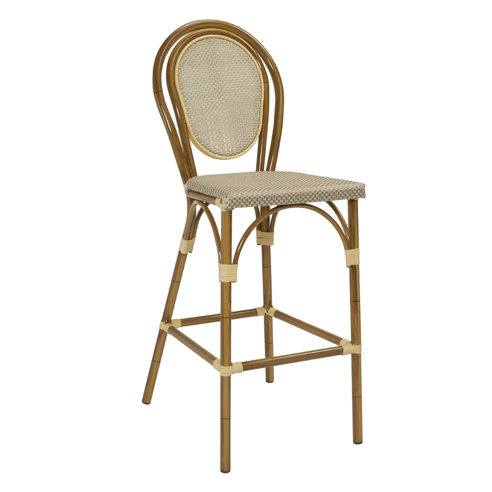G & A 907 Paris Barstool, Hairpin Back, Platinum Textilene Seat, All-Weather Aluminum Frame