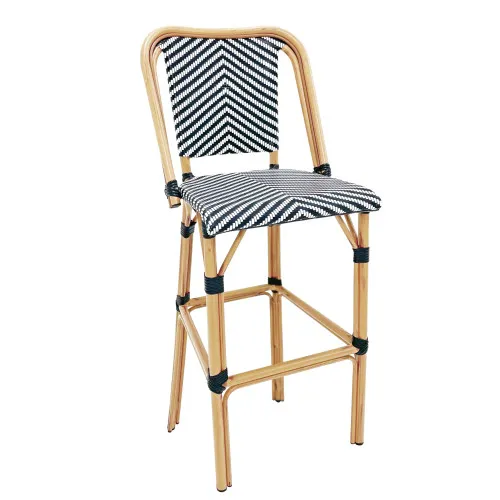G & A 913 Paris Stacking Side Barstool, Wicker Textilene Back & Seat, Aluminum Frame, Black-White, Indoor/Outdoor