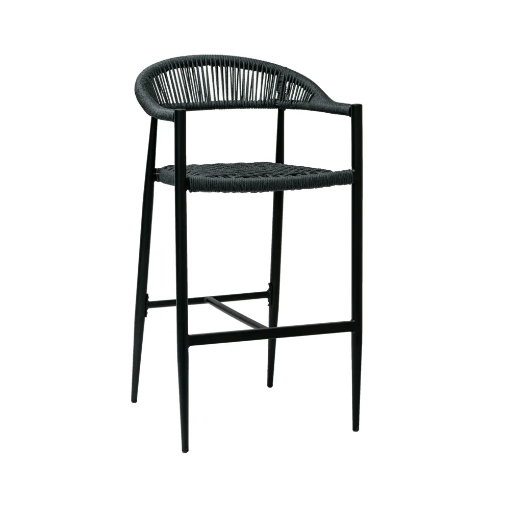 G & A 923 Commercial Outdoor Barstool, Stacking, All-Weather Aluminum Frame, Synthetic Wicker Seat, Black Finish
