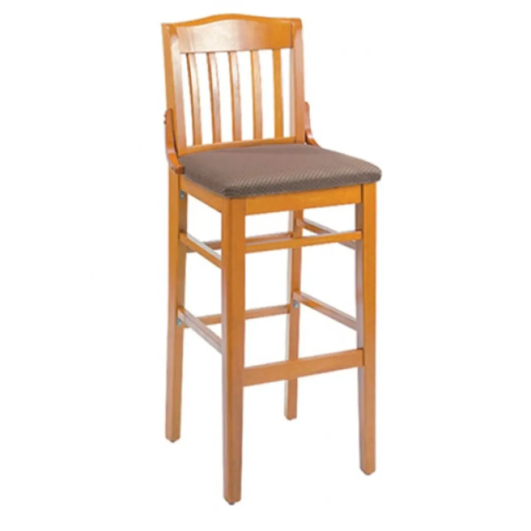 G & A 9510PS Schoolhouse Barstool with Slat Back, Upholstered Padded Seat, European Beechwood Frame, Footrest, Mortise and Tenon Construction