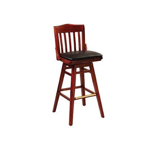 G & A 9511PS Schoolhouse Swivel Barstool – Slat Wood Back, Vinyl Padded Seat, Footrest, Beechwood Frame