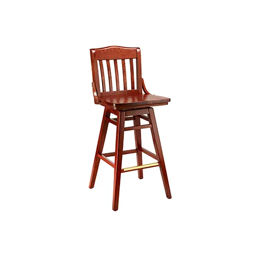 G & A 9511SS Schoolhouse Swivel Barstool – Slat Back, Solid Wood Saddle Seat, Beechwood Frame, Footrest
